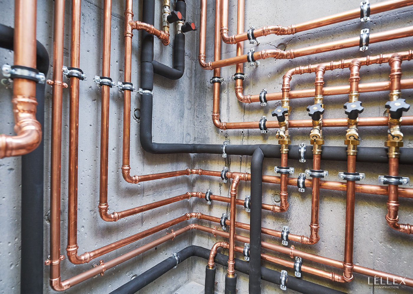 the wall to which the pipes are attached