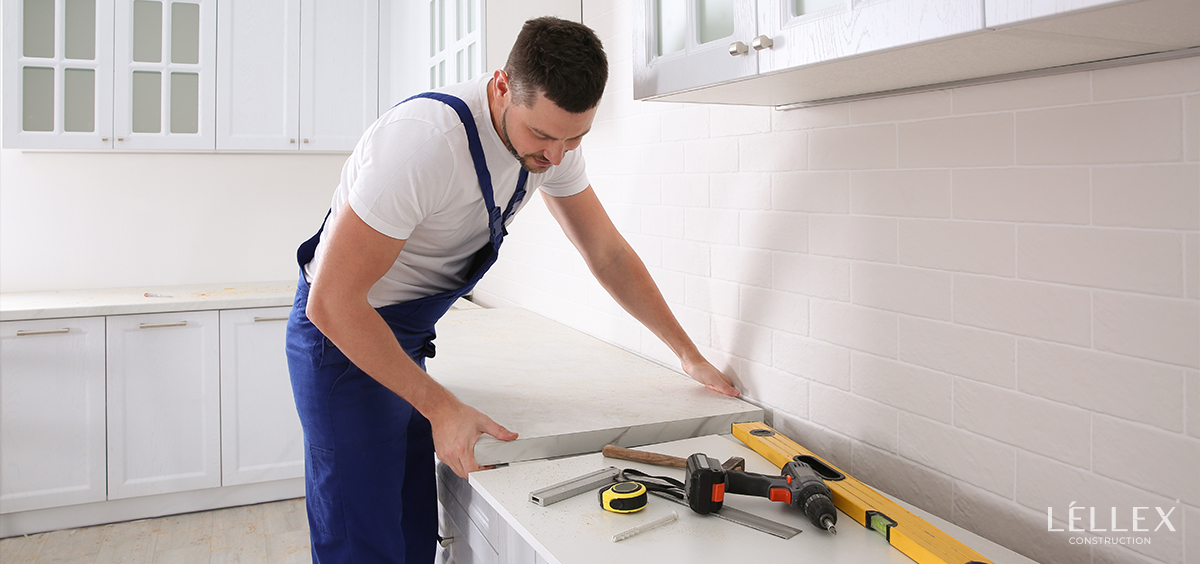 a man installs a tabletop