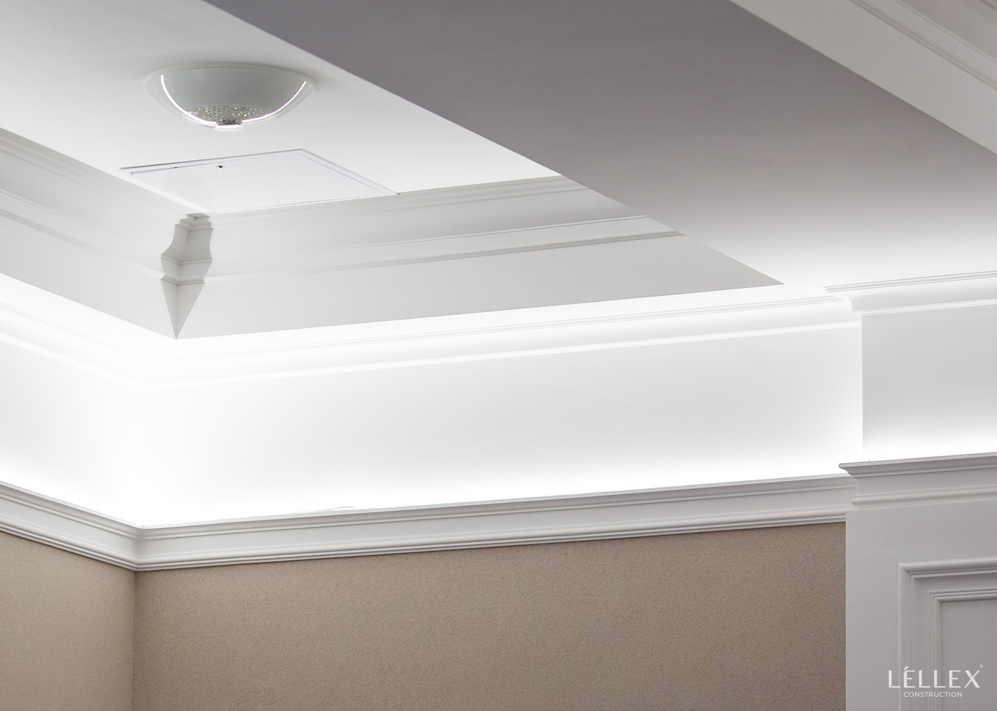 white molding on the ceiling