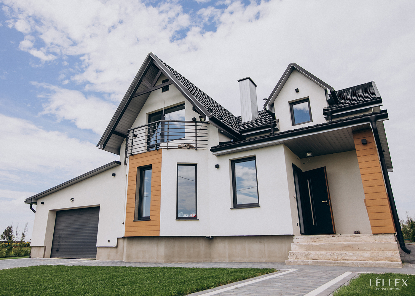 white large house with garage